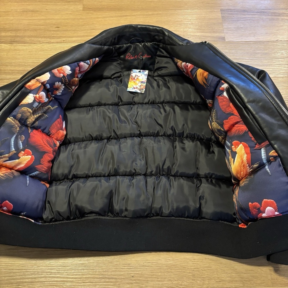 Robert Graham SAMPLE Bomber Jacket Men's M Black Faux Leather Fall 2024 RGF24R19